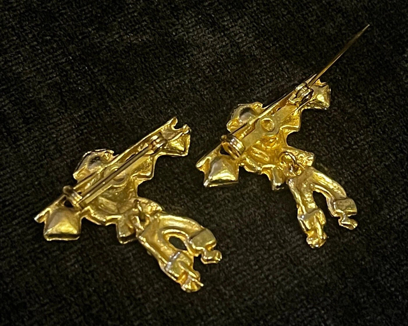 Chinese Farmer Moveable Pins Blue Rhinestone and Pearl Set of 2