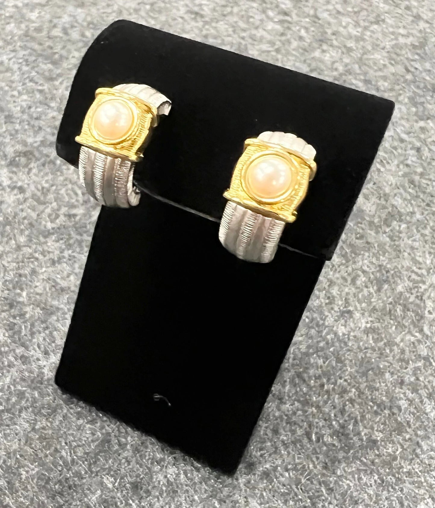 Monet Multi Tone Gold on Silver Topped with a Pearl Clip On Earrings- Traditional Earrings for the Professional Woman
