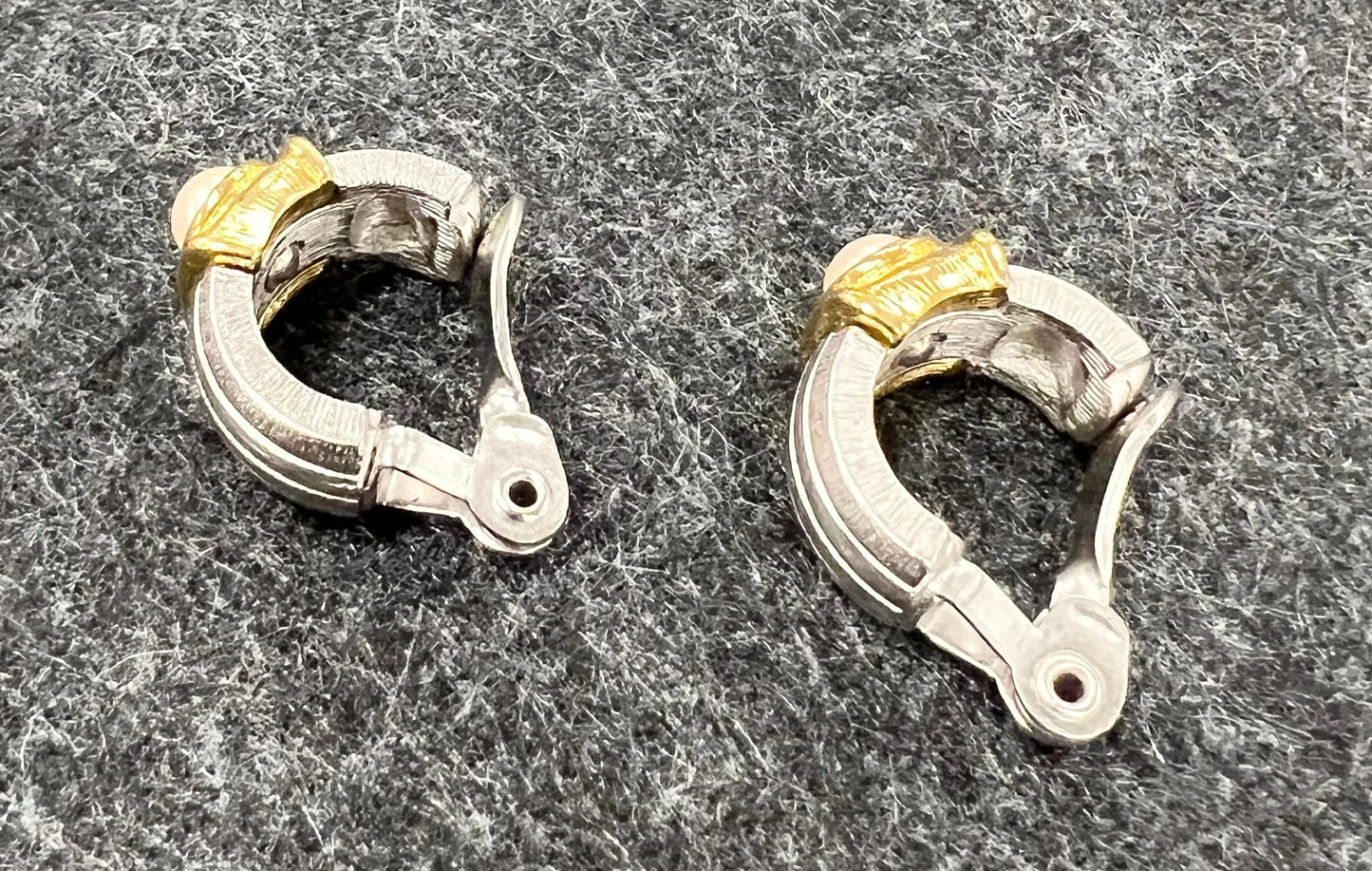 Monet Multi Tone Gold on Silver Topped with a Pearl Clip On Earrings- Traditional Earrings for the Professional Woman