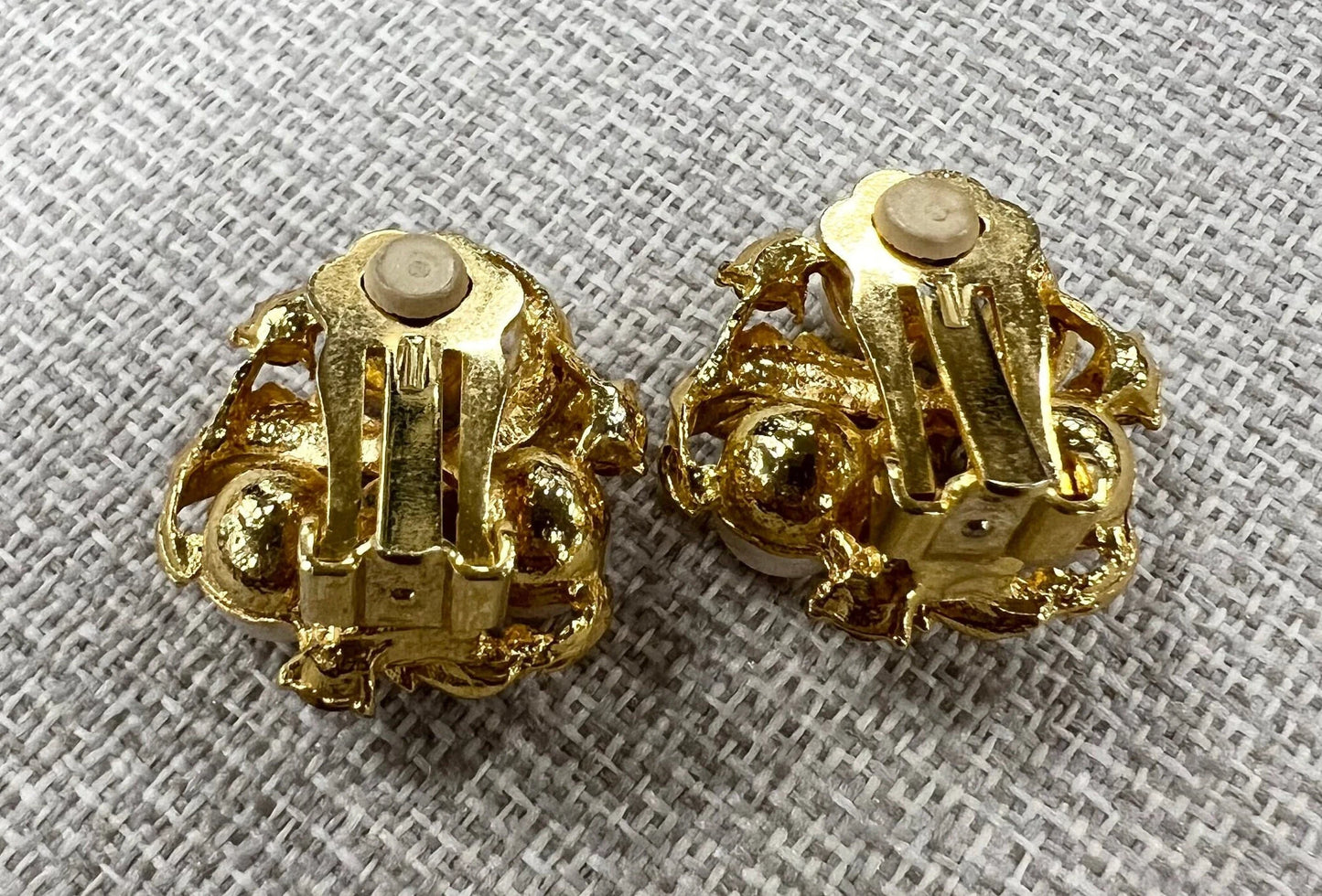 3 Gold Leaves Gripping Pearls with 4 Glistening Austrian Crystals