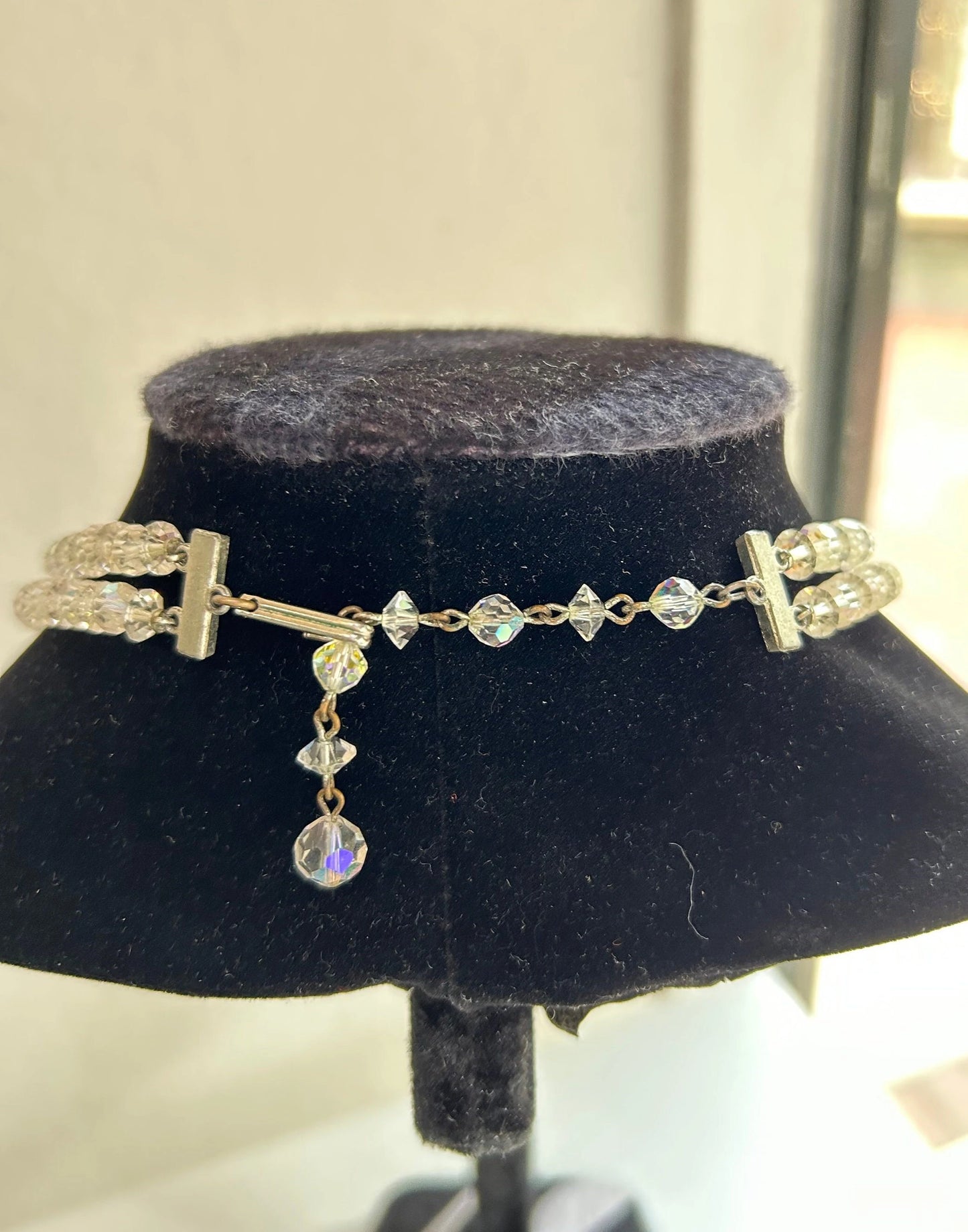 Double Strand Austrian Aurora Borealis Crystal Necklace with Crystal decorated Chain Clasp - Wedding Jewelry - Prom Perfect Jewelry