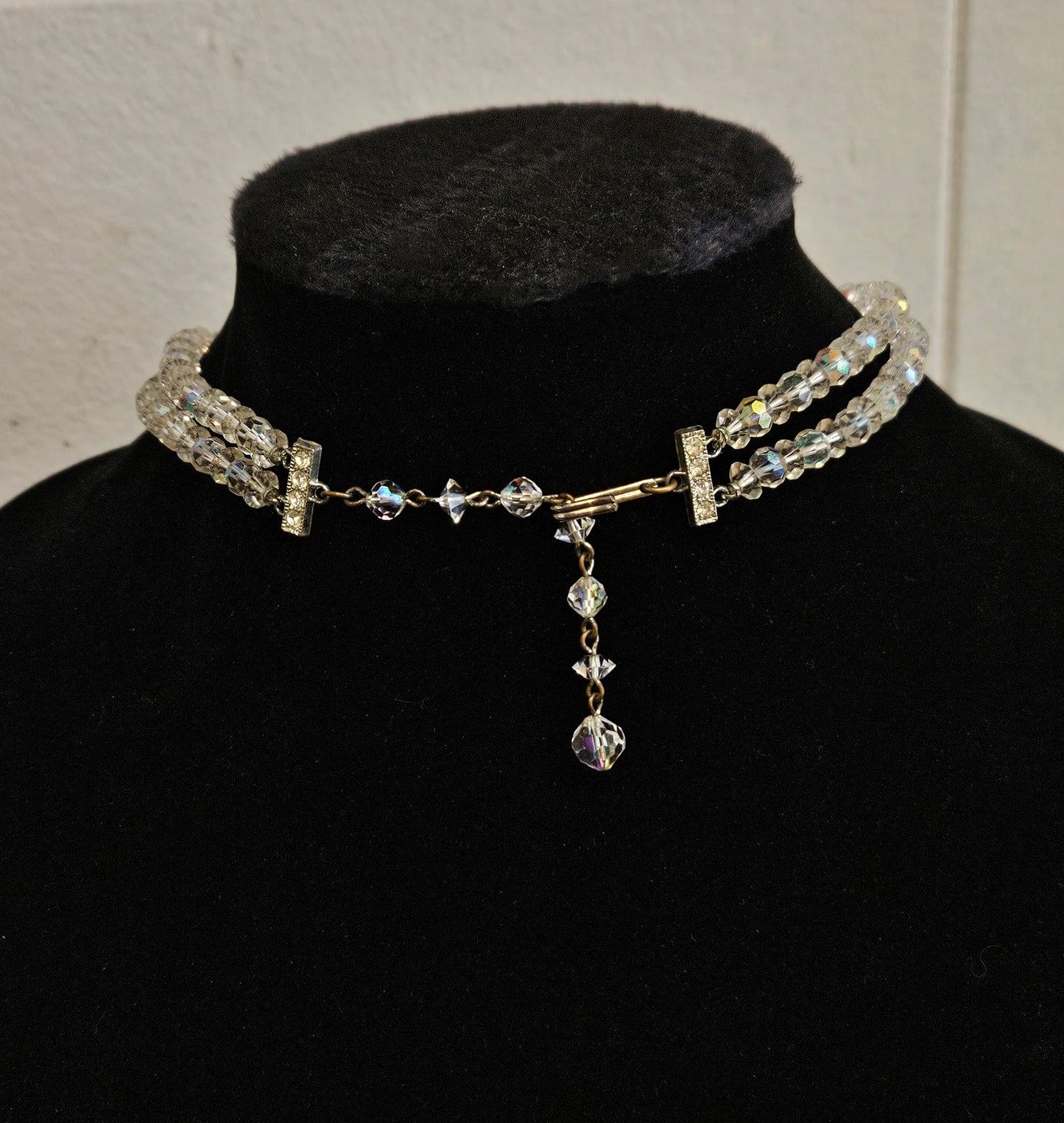 Double Strand Austrian Aurora Borealis Crystal Necklace with Crystal decorated Chain Clasp - Wedding Jewelry - Prom Perfect Jewelry