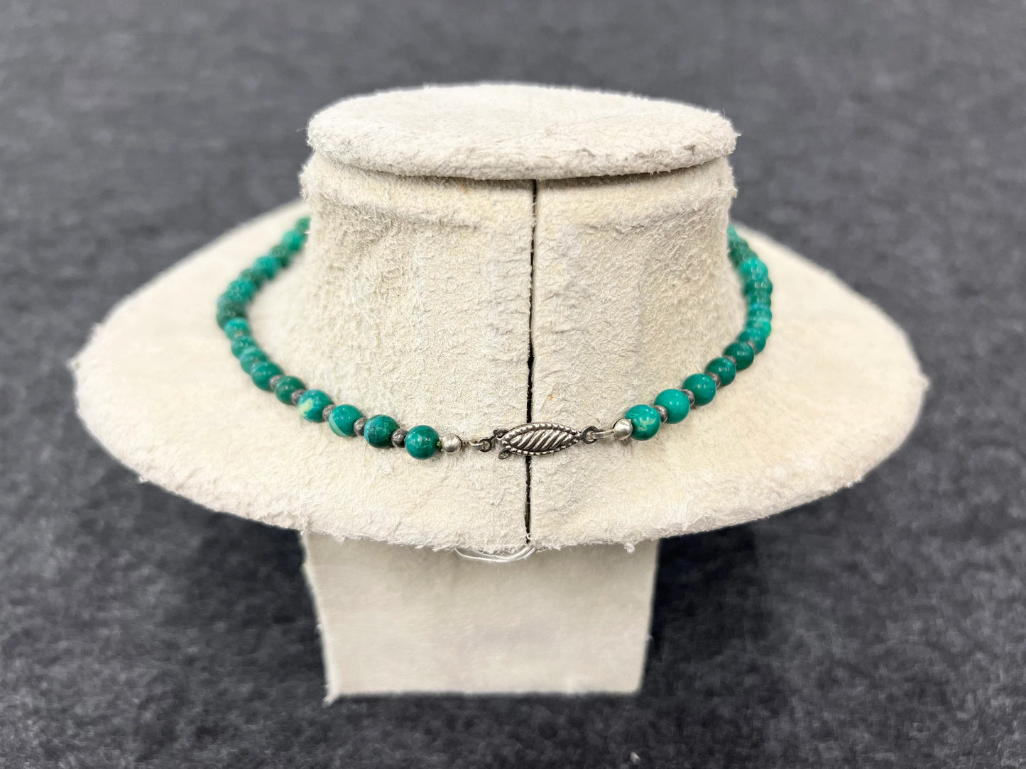 Kelly Green Agate Necklace - For all Seasons - Mid Century Boho Style - 25" Long Graduating Green Agates - With Sterling Ball Separators