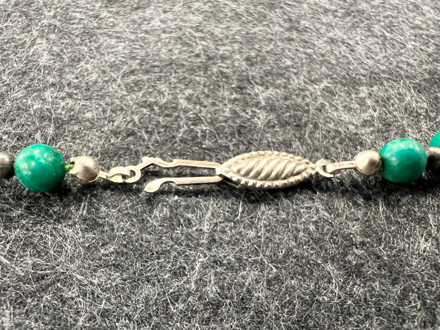 Kelly Green Agate Necklace - For all Seasons - Mid Century Boho Style - 25" Long Graduating Green Agates - With Sterling Ball Separators