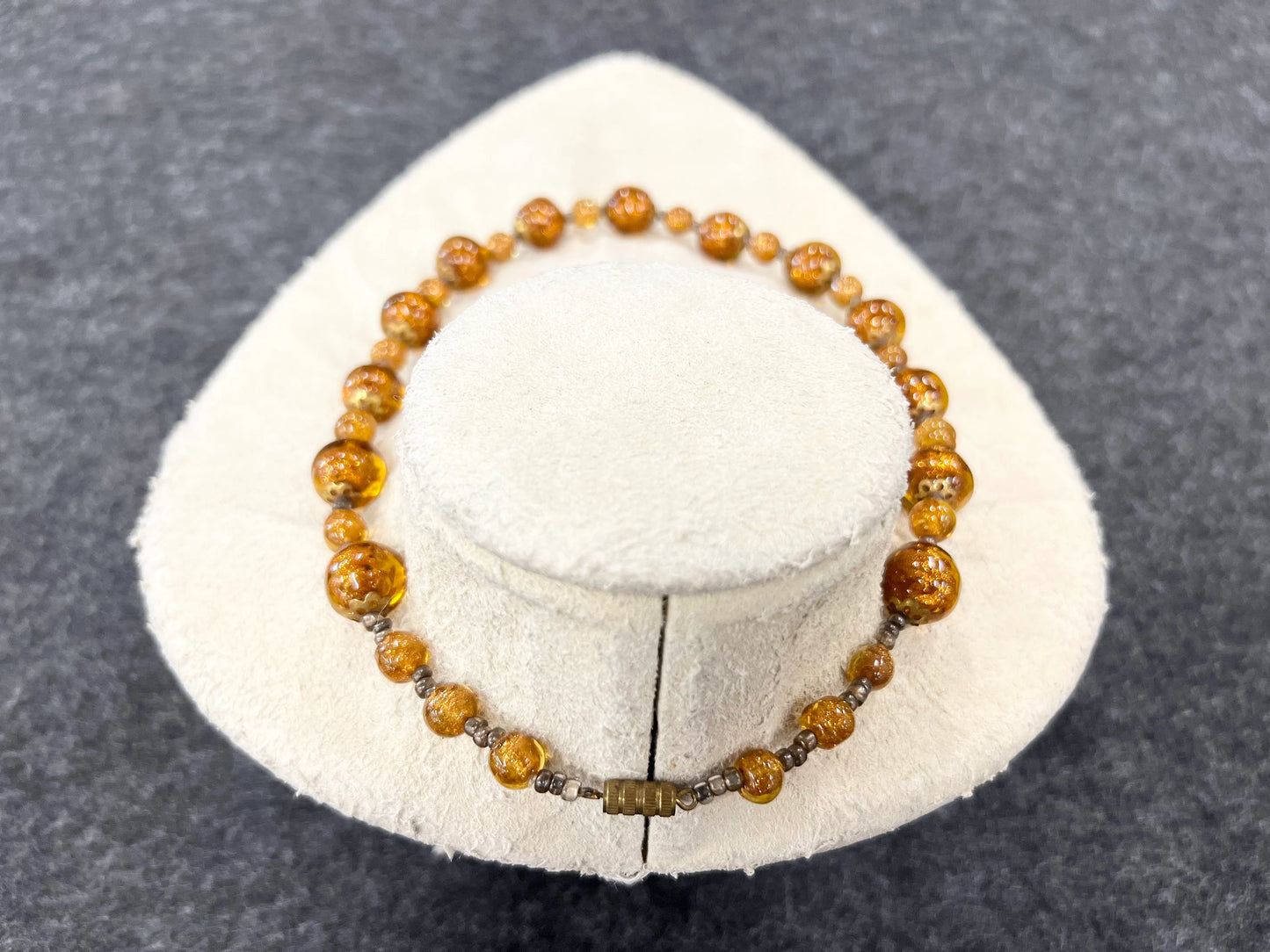 Sparkling Copper Murano Glass Necklace - Adjustable Length Glass Necklace - Choker to Princess - Copper Infused in Honey Colored Glass -MCM