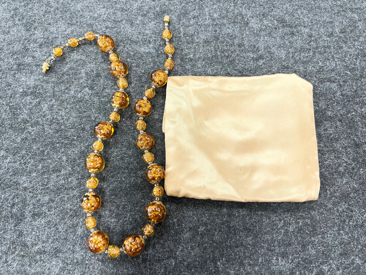 Sparkling Copper Murano Glass Necklace - Adjustable Length Glass Necklace - Choker to Princess - Copper Infused in Honey Colored Glass -MCM