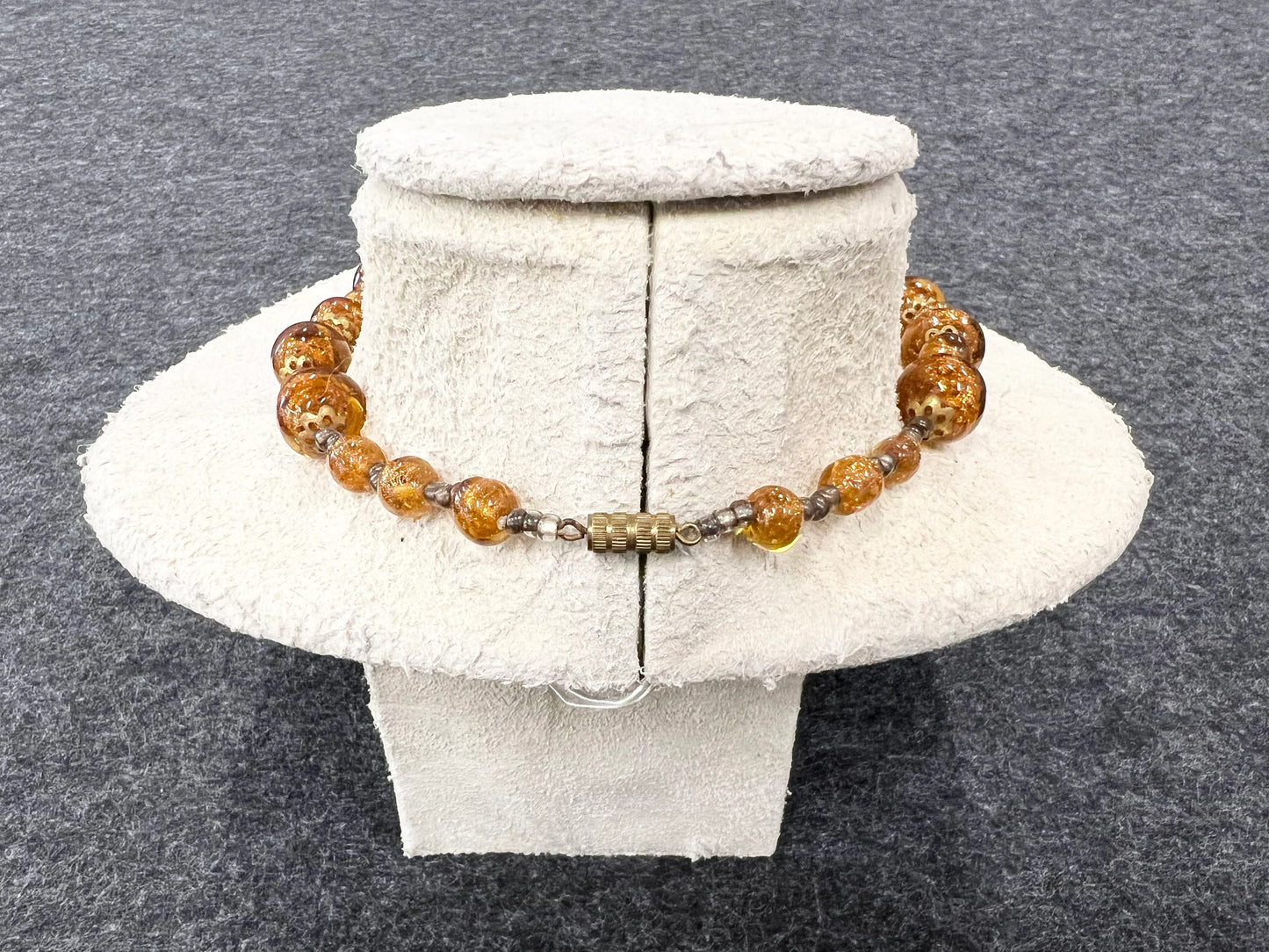 Sparkling Copper Murano Glass Necklace - Adjustable Length Glass Necklace - Choker to Princess - Copper Infused in Honey Colored Glass -MCM