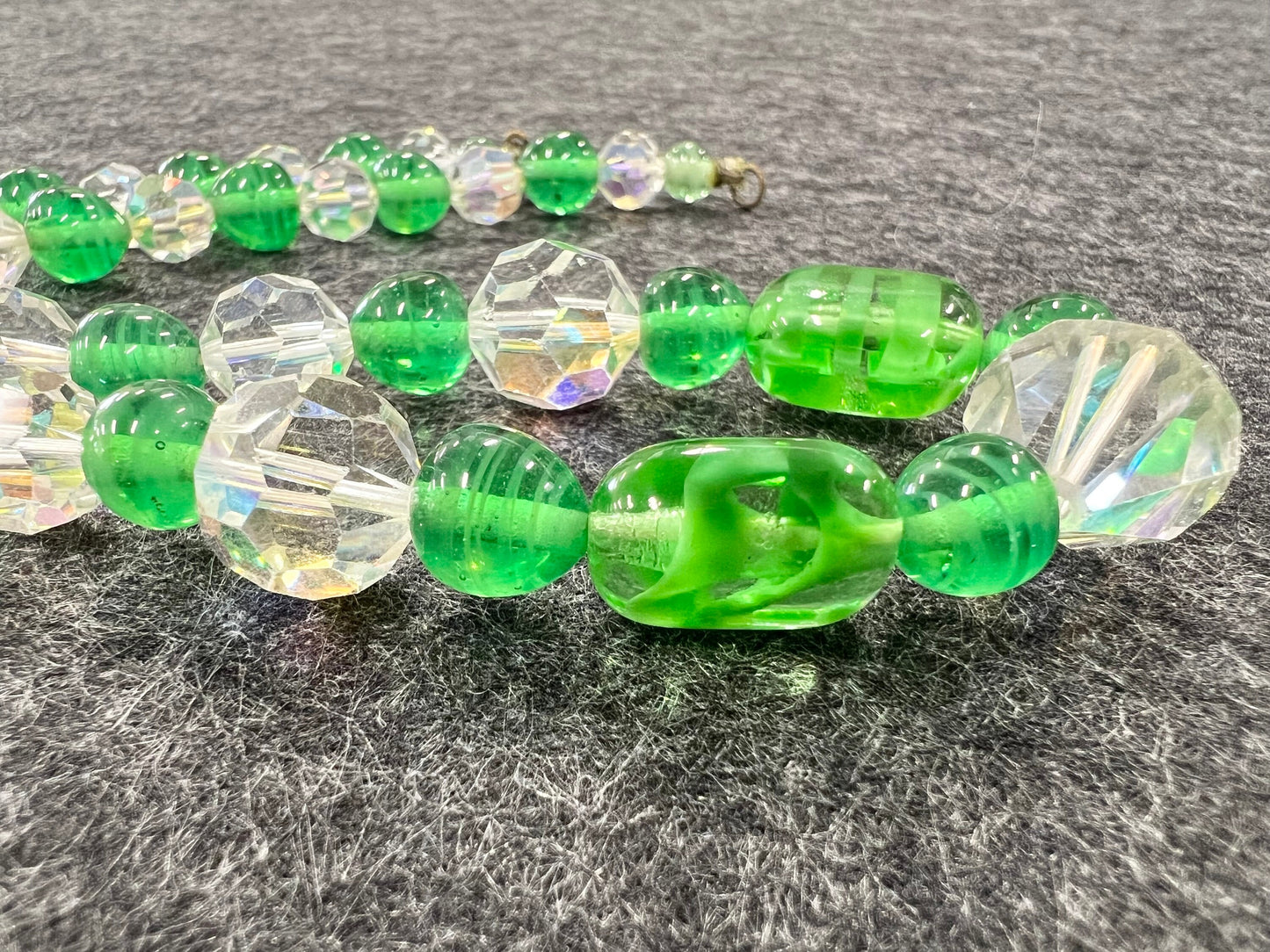 Green Glass Beads and Austrian Crystal Choker Necklace and Matching Earrings - Stunning Italian Green Glass and Chrystal Parure