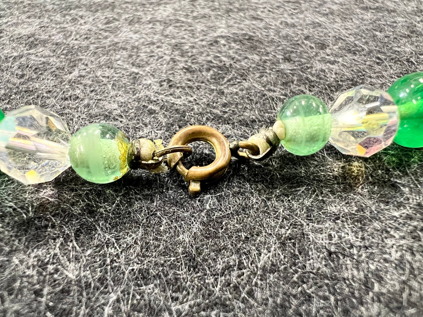 Green Glass Beads and Austrian Crystal Choker Necklace and Matching Earrings - Stunning Italian Green Glass and Chrystal Parure