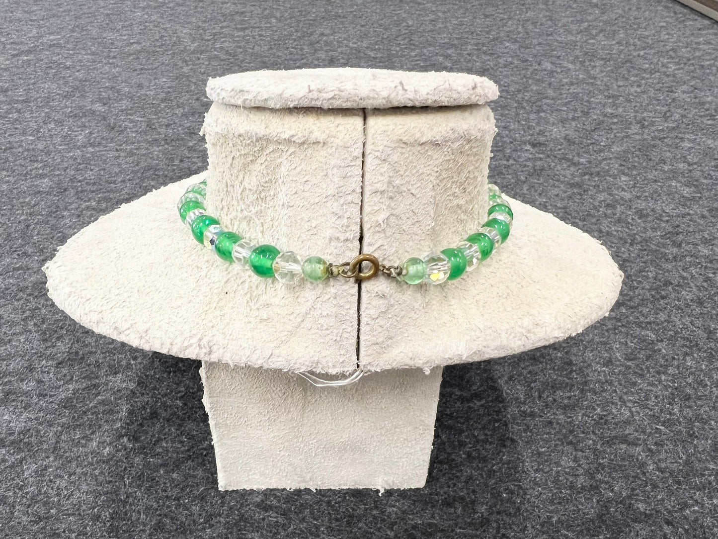 Green Glass Beads and Austrian Crystal Choker Necklace and Matching Earrings - Stunning Italian Green Glass and Chrystal Parure