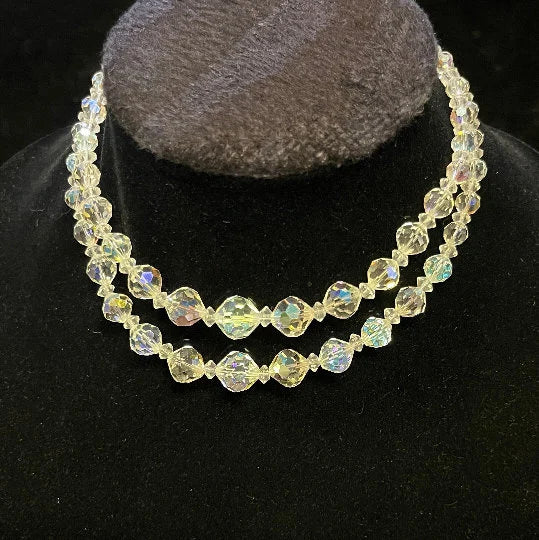Double Strand Austrian Aurora Borealis Crystal Necklace with Crystal decorated Chain Clasp - Wedding Jewelry - Prom Perfect Jewelry