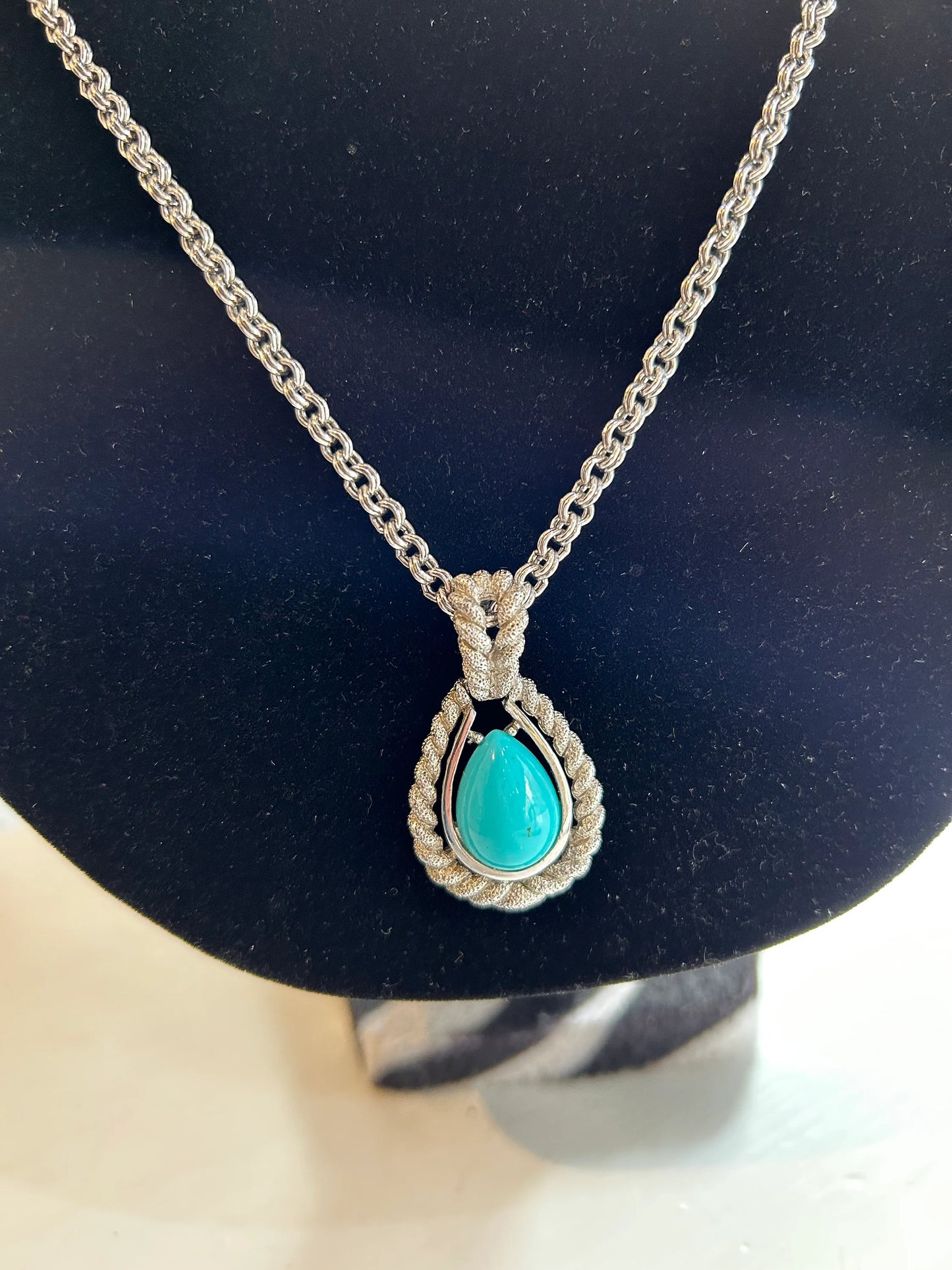 AVON Turquoise and Silver Necklace and Clip-on Earrings Set- 3 Piece Set - Boho Style Faux Turquoise and Silver - Avon Collectible Set
