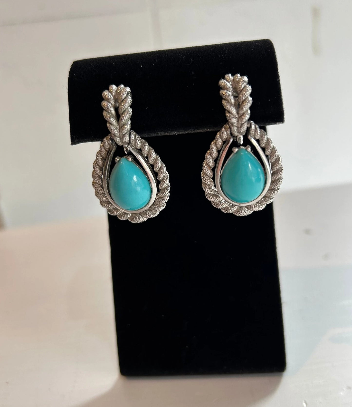 AVON Turquoise and Silver Necklace and Clip-on Earrings Set- 3 Piece Set - Boho Style Faux Turquoise and Silver - Avon Collectible Set