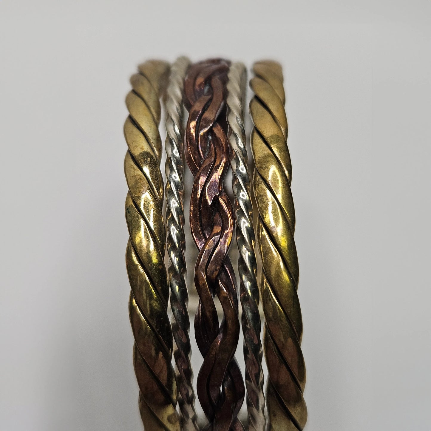 Copper, Brass, and Steel Braided Cuff Bracelet - Adjustable Tri-Color Bracelet - Beautiful Boho Cuff Bracelet