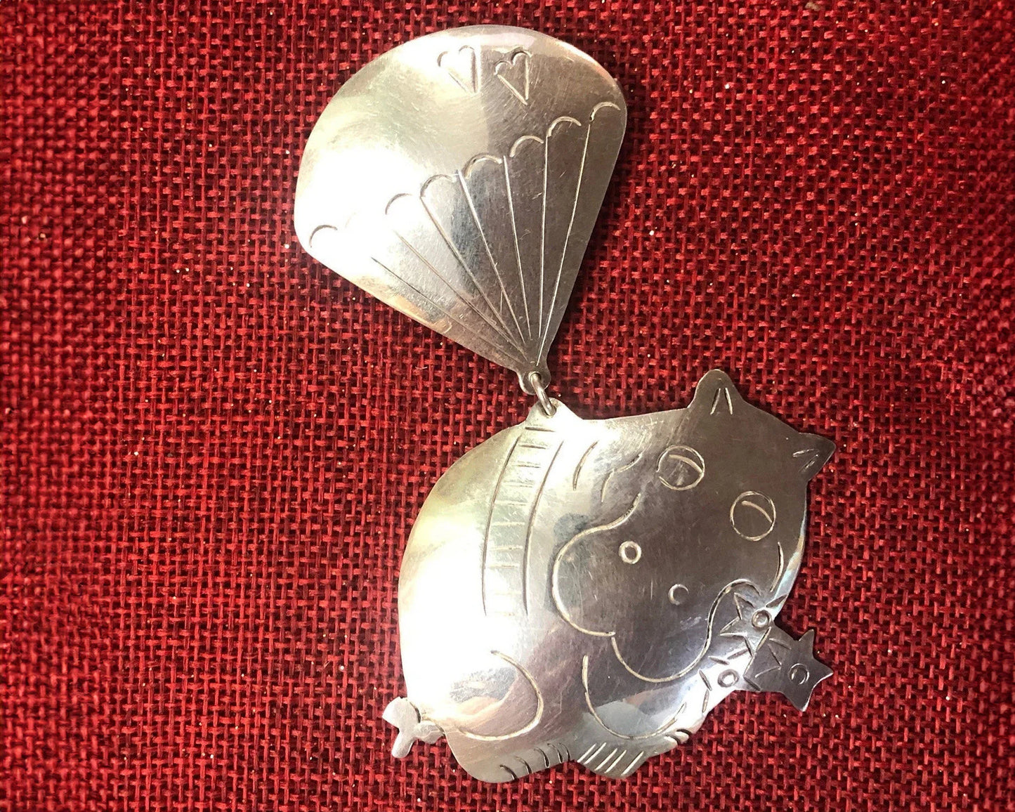 Unique Hippo And Balloon Mexico Silver Taxco 925 Brooch - Vintage