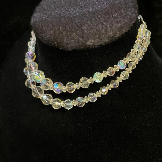 Double Strand Austrian Aurora Borealis Crystal Necklace with Crystal decorated Chain Clasp - Wedding Jewelry - Prom Perfect Jewelry
