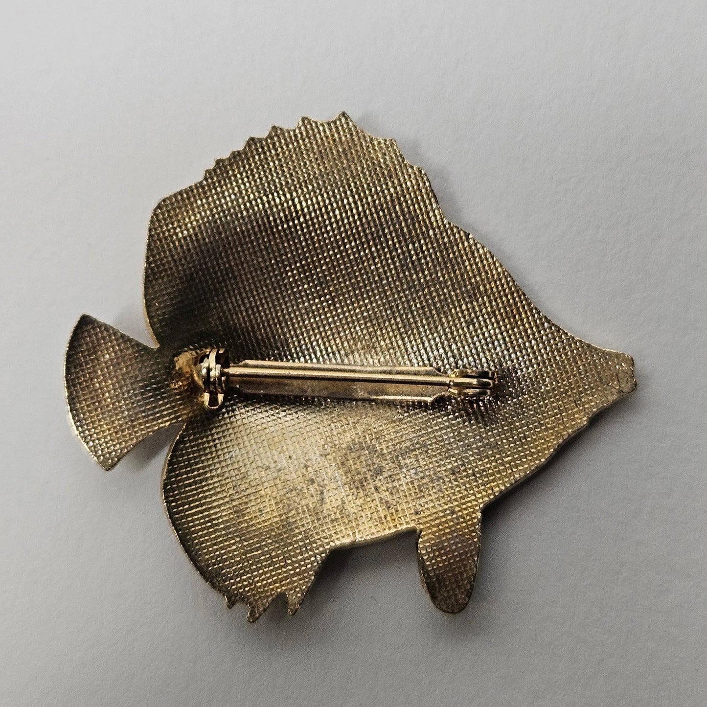 Red Enamel Striped Angel Fish Brooch - Large Mid Century Enameled Angel Fish Brooch - Fish Brooch looks 3 Dimensional - Collect Fish Pins