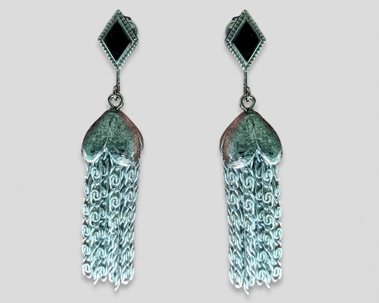 Vintage Silver Tassel Clip on Earrings