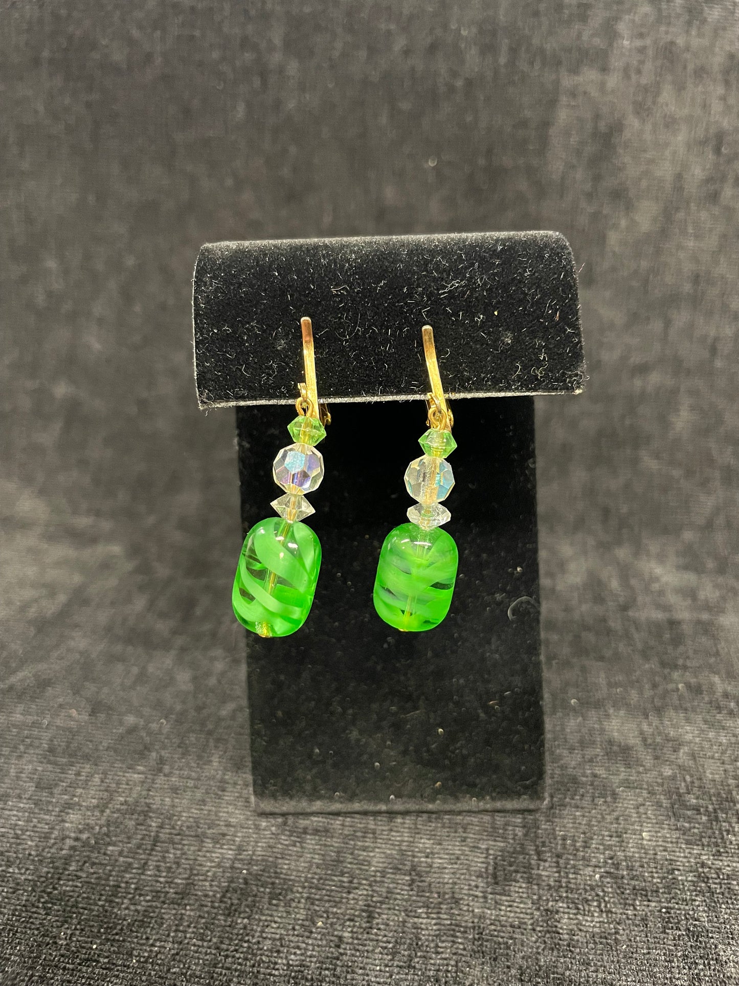 Green Glass Beads and Austrian Crystal Choker Necklace and Matching Earrings - Stunning Italian Green Glass and Chrystal Parure