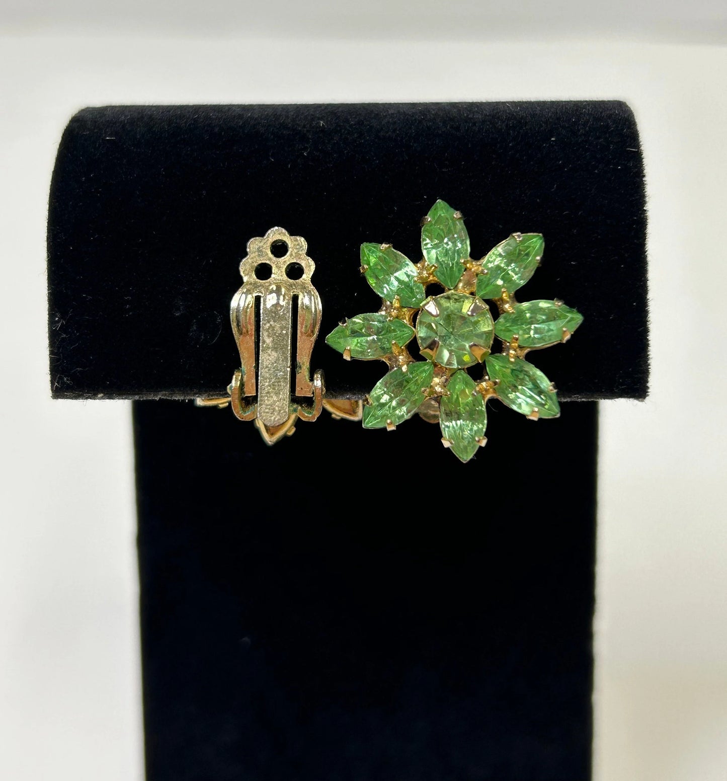 Green Rhinestone Clip on Earrings