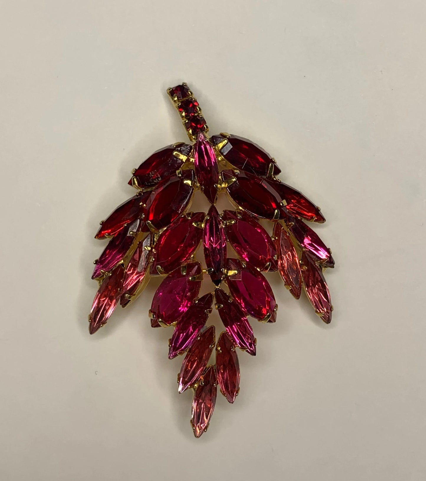 Fall Maple Leaf Brooch in Gradients of Pink Rhinestone - Floral Brooch Pin