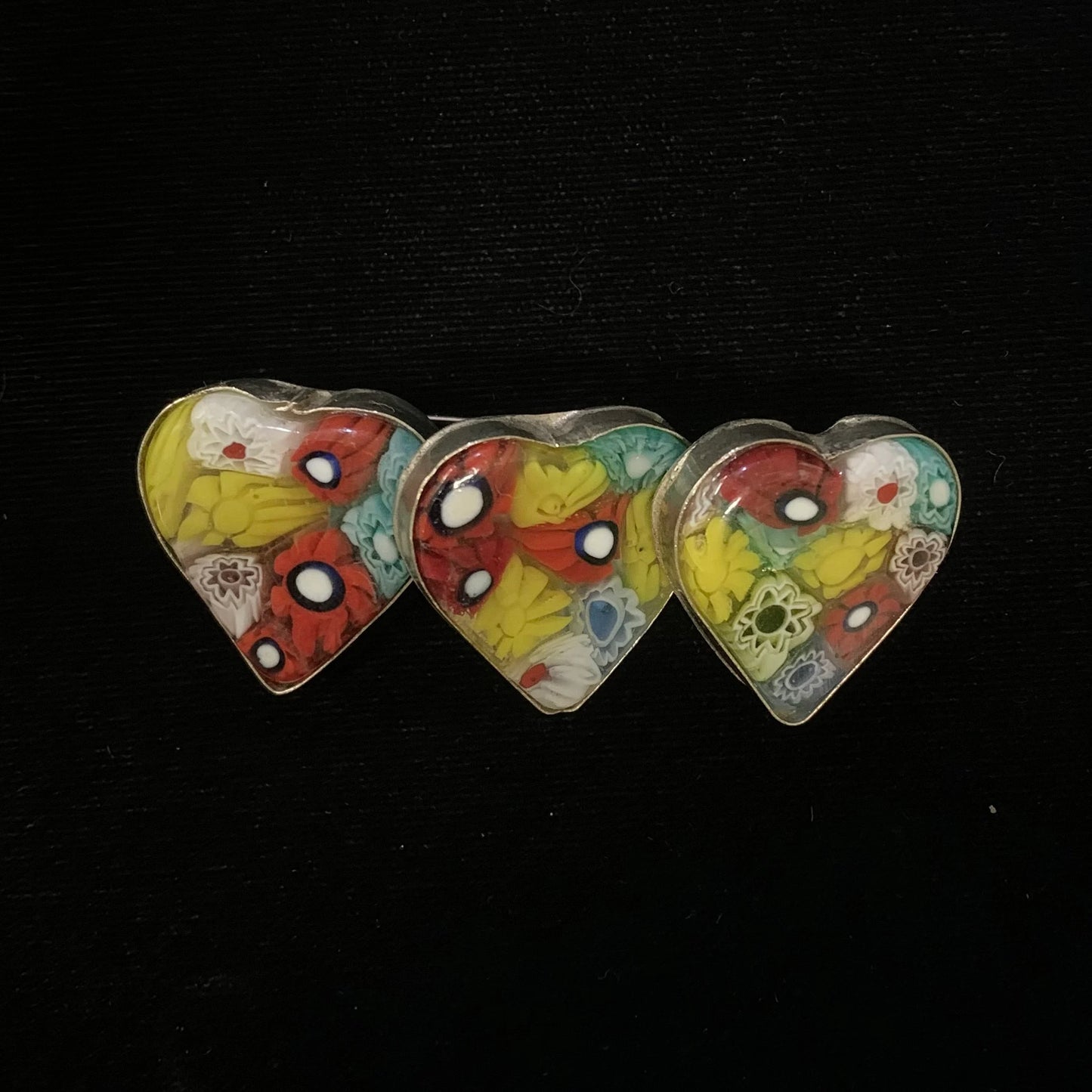 Multi-colored Murano Glass 3 Hearts Brooch Pin