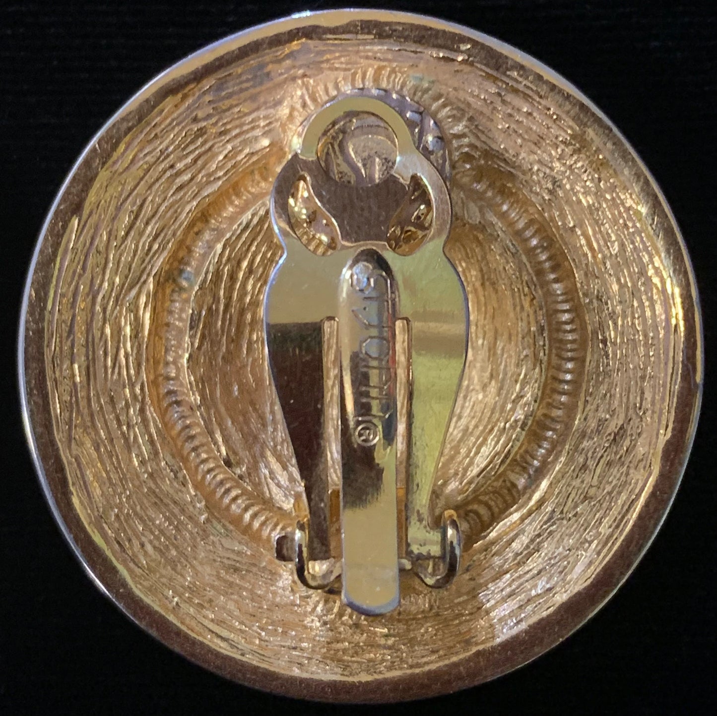 St. John Black and 24k Gold Plated Circular Clip-On Earrings