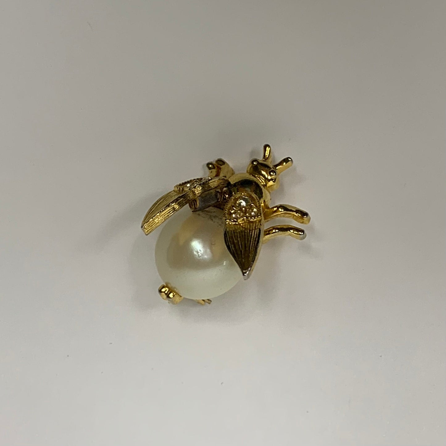Trembler Bumble Bee Brooch with Pearl Body and Crystal Garnished Wings - Moving Parts Trembler Pin - Bee Keeper Jewelry