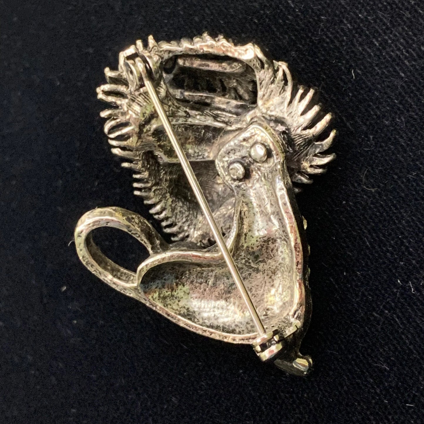 Vintage Silver Tone Winking Lion With Emerald Eye and Rhinestone Body Brooch Pin