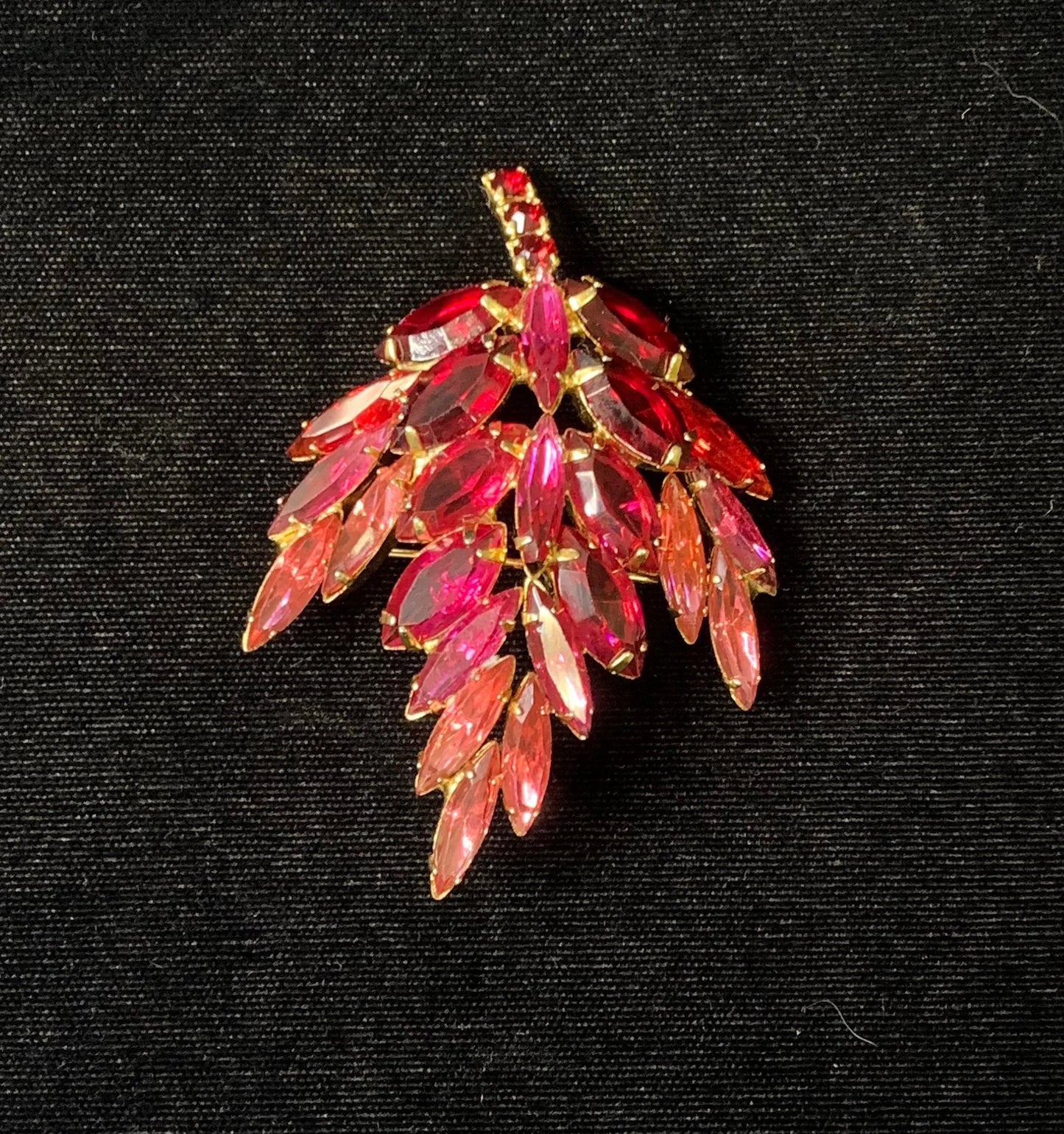 Fall Maple Leaf Brooch in Gradients of Pink Rhinestone - Floral Brooch Pin