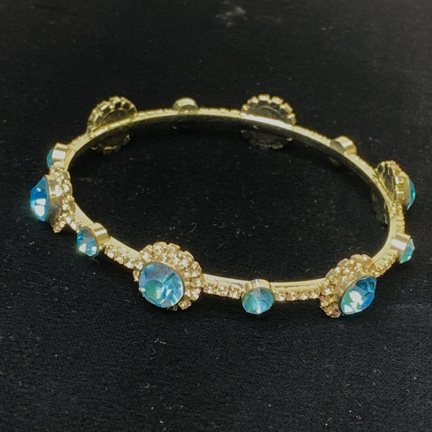 Light Aqua Blue and Clear Crystal Bangle Bracelet