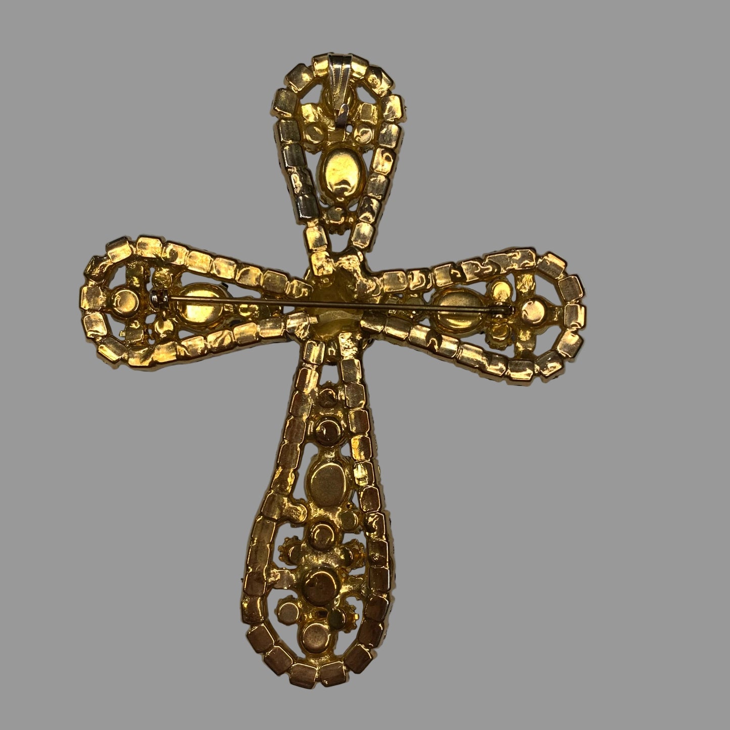 Stunning Large Blue and Green - Rhinestone Cross - Pendant and Brooch Pin