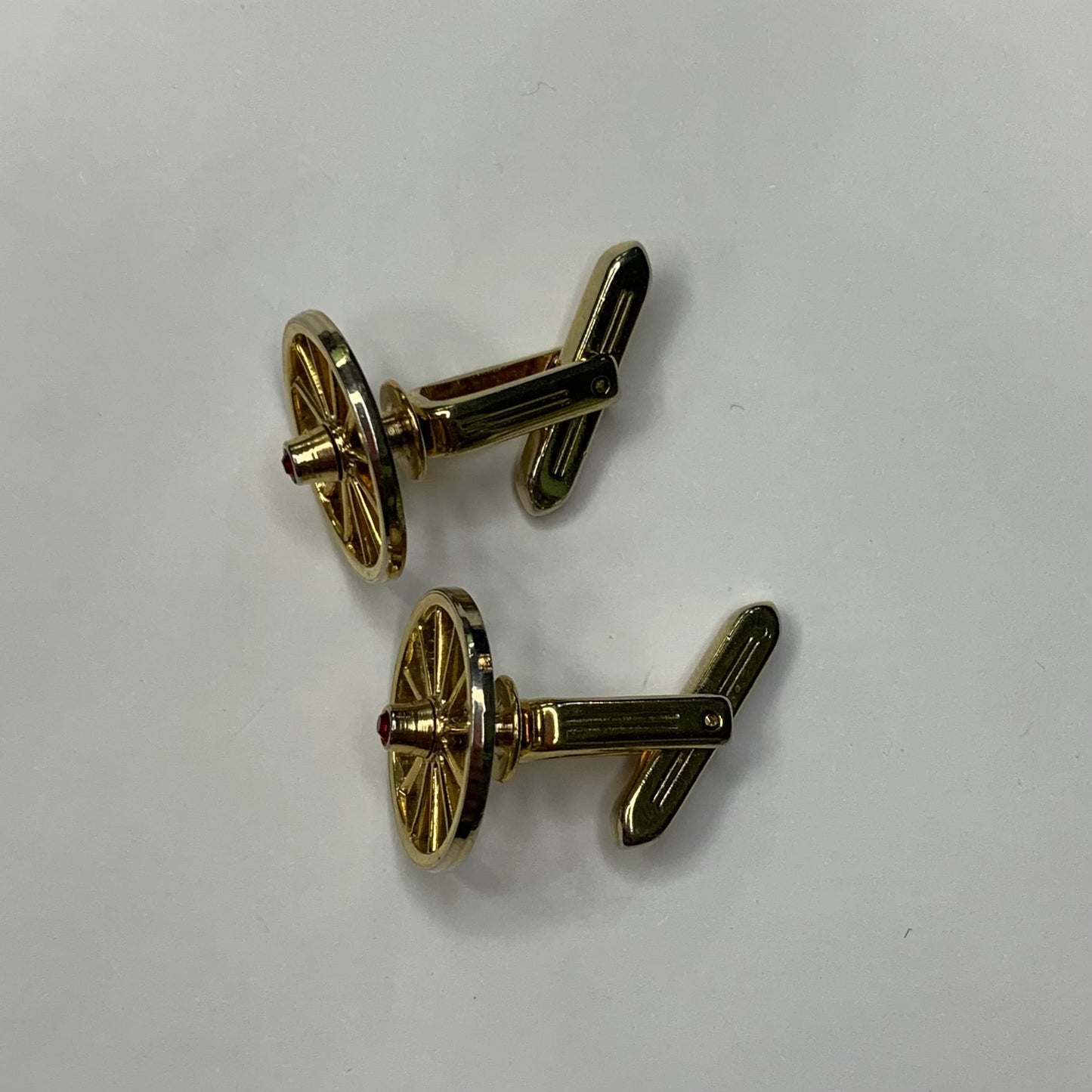 Vintage Hickok USA - Cufflinks and Tie Clip - Gold With Red Rhinestones