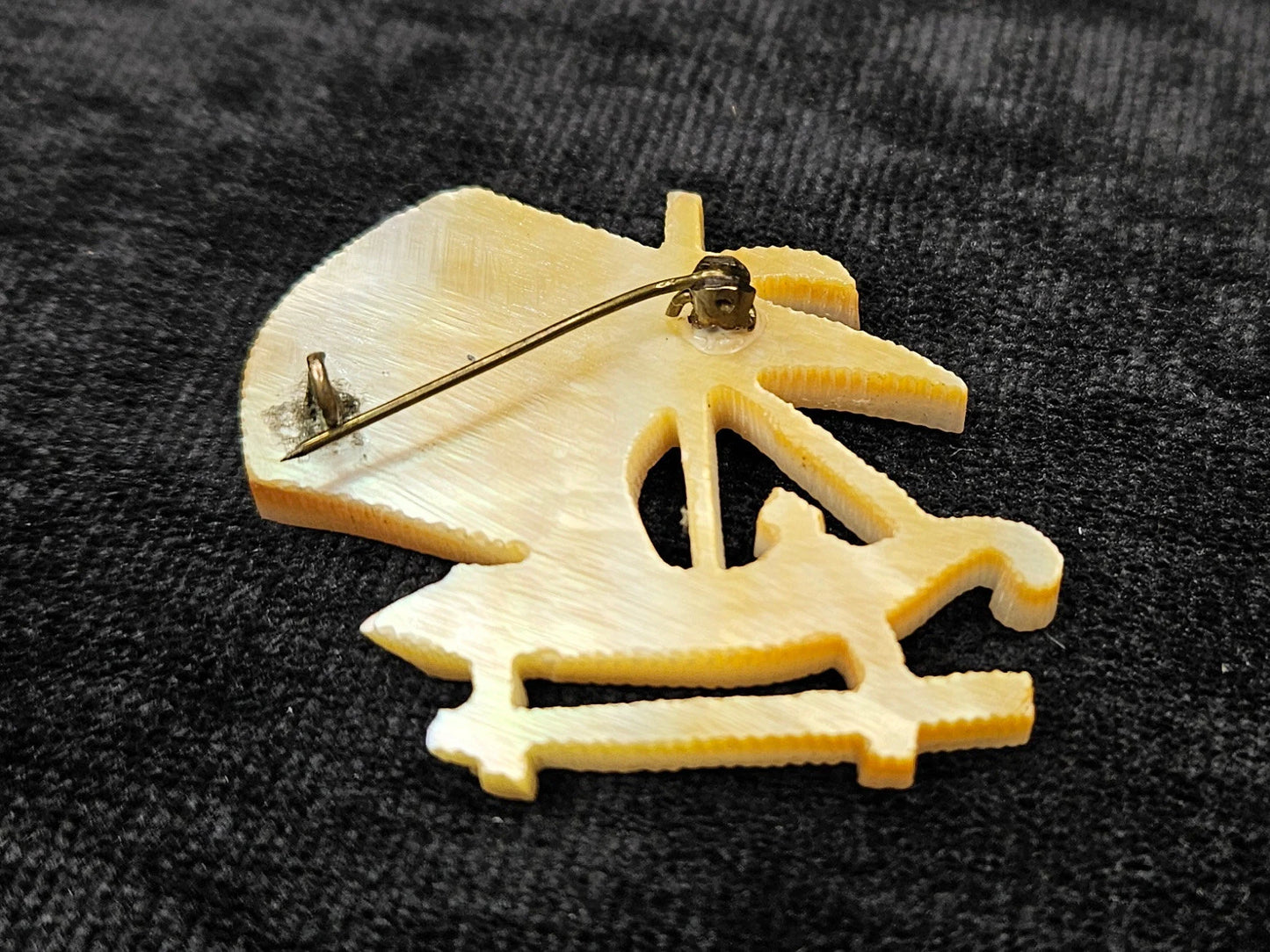 Hand Carved Mother Of Pearl Ship Brooch - Nautical Sea Shell Brooch