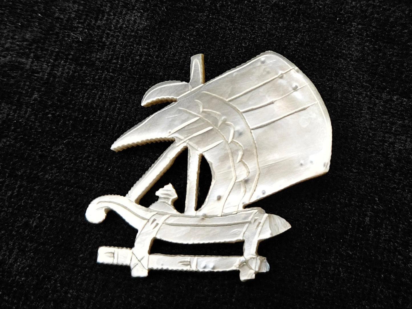 Hand Carved Mother Of Pearl Ship Brooch - Nautical Sea Shell Brooch