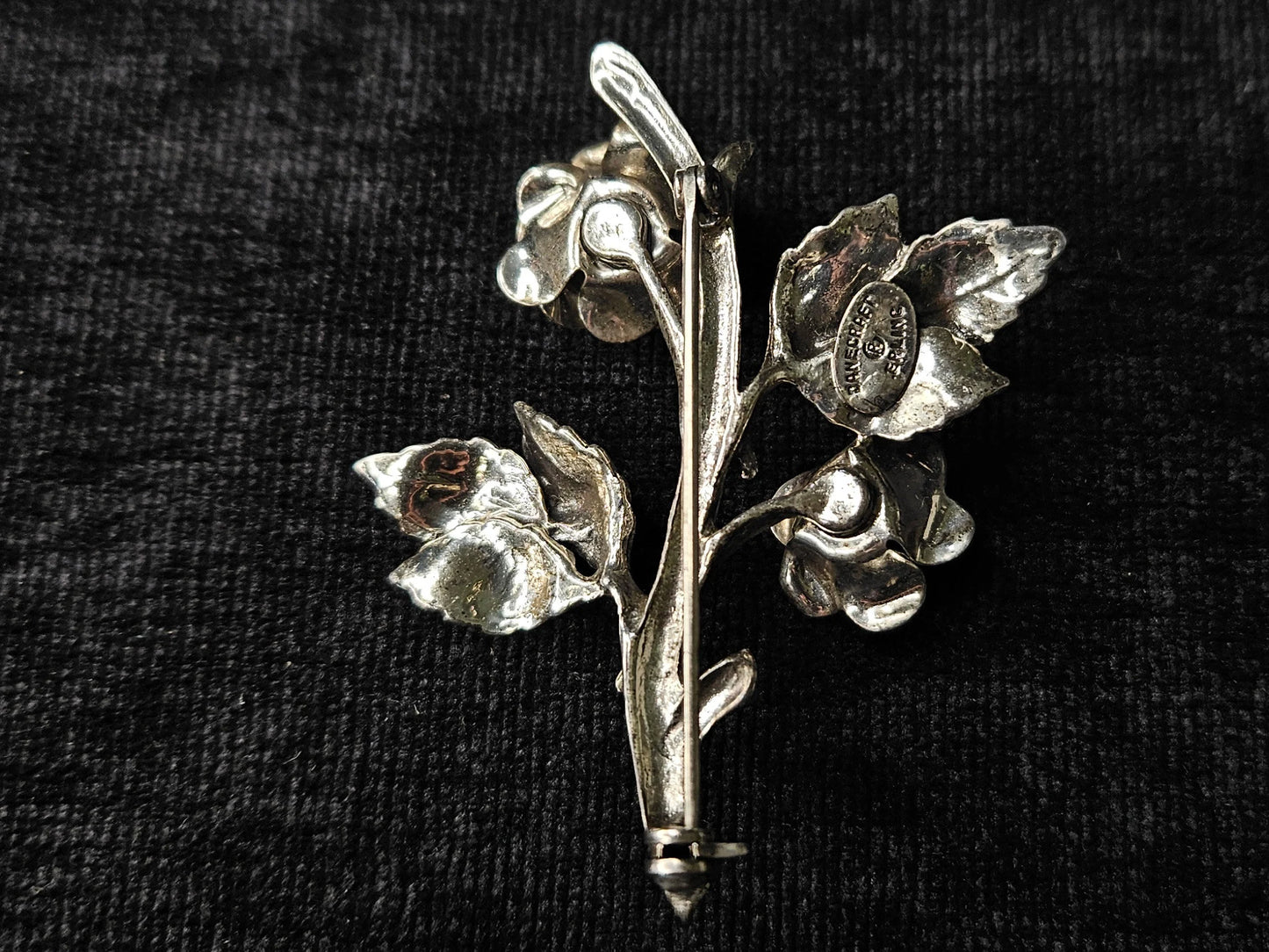 Danecraft Sterling Silver Rose Floral Brooch Pin