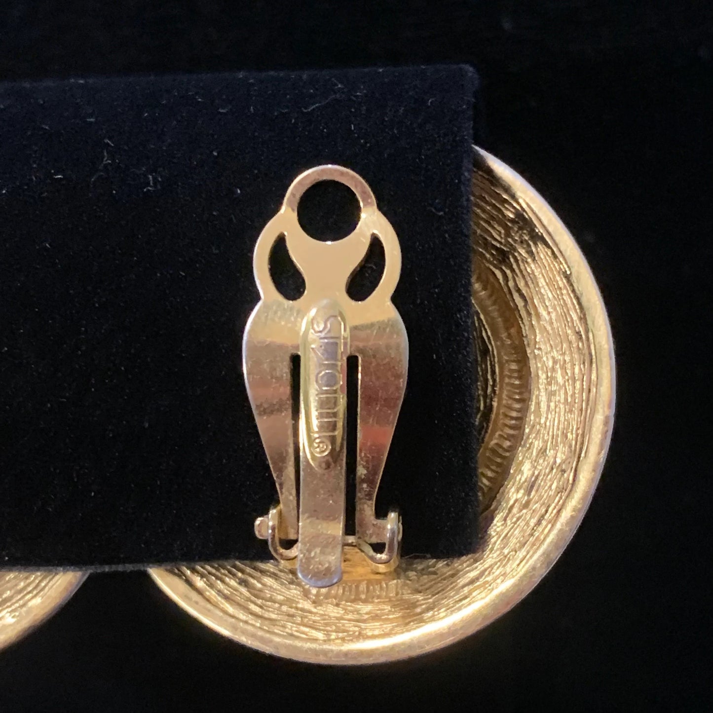 St. John Black and 24k Gold Plated Circular Clip-On Earrings