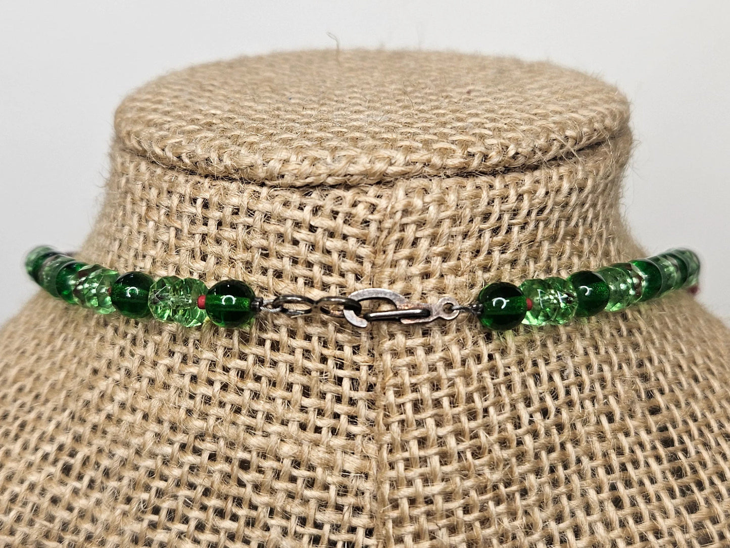 Red And Green Beaded Necklace - Painted Glass Beads