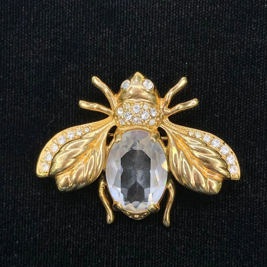 1990s Swarovski Brooch - Crystal and Gold-Tone Bee Brooch - Rhinestone Bee Pin - Austrian Crystal Bee Brooch