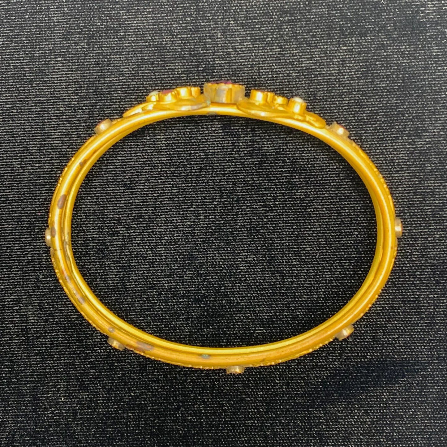 Vintage Victorian Purple Rhinestone and Pearl Bangle Bracelet Set in Gold Tone