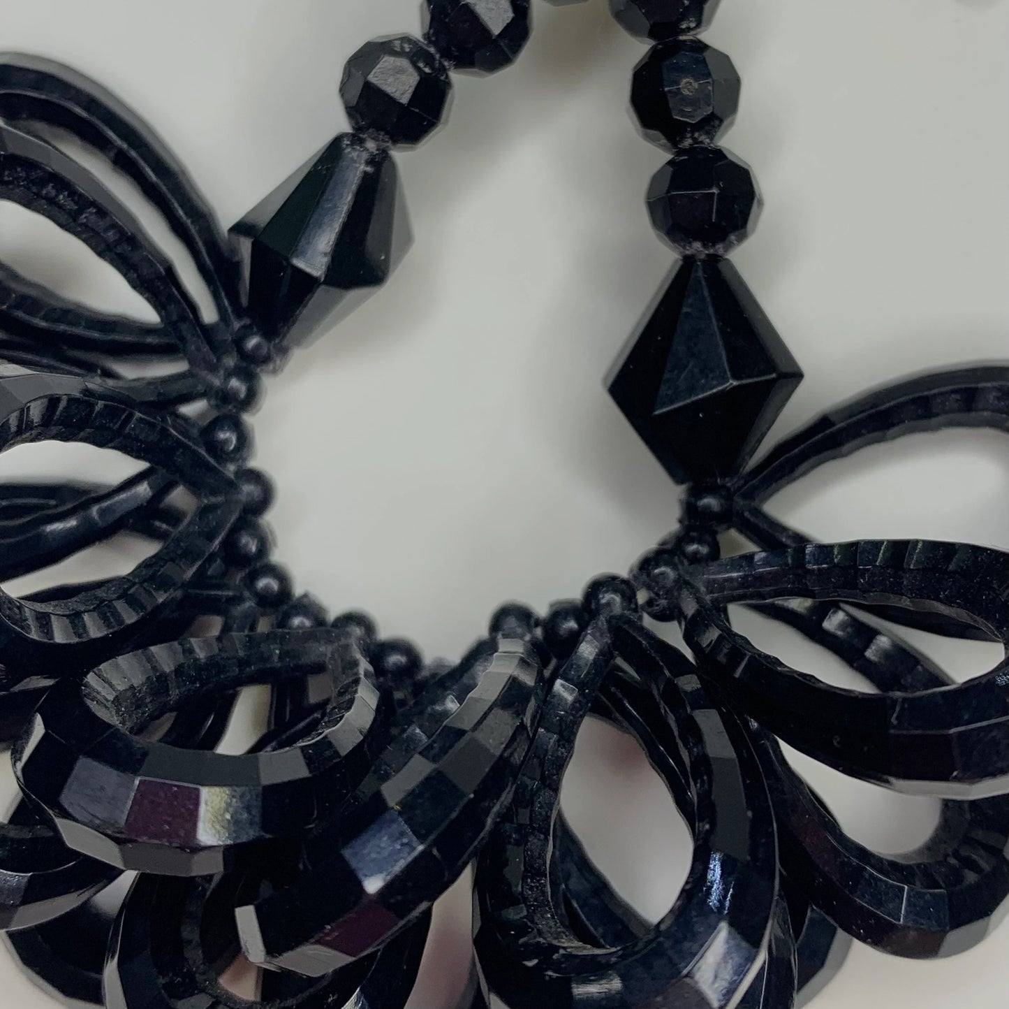 Vintage Large Black Beaded French Hook Dangle Earrings - Fun 1930s Flapper Style Bead work - Great Fun Look!