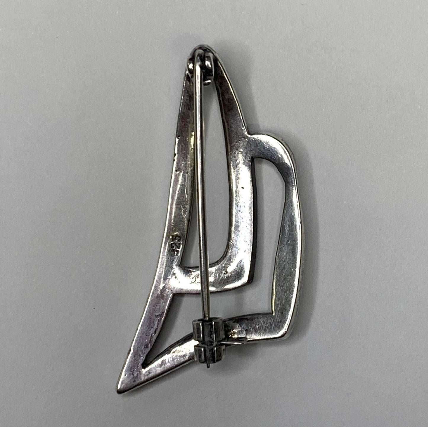 Sterling Silver Abstract Shape Brooch with Marcasite Settings - Mid Century Modern .925 Ladies Pin - Perfect Hat Decoration