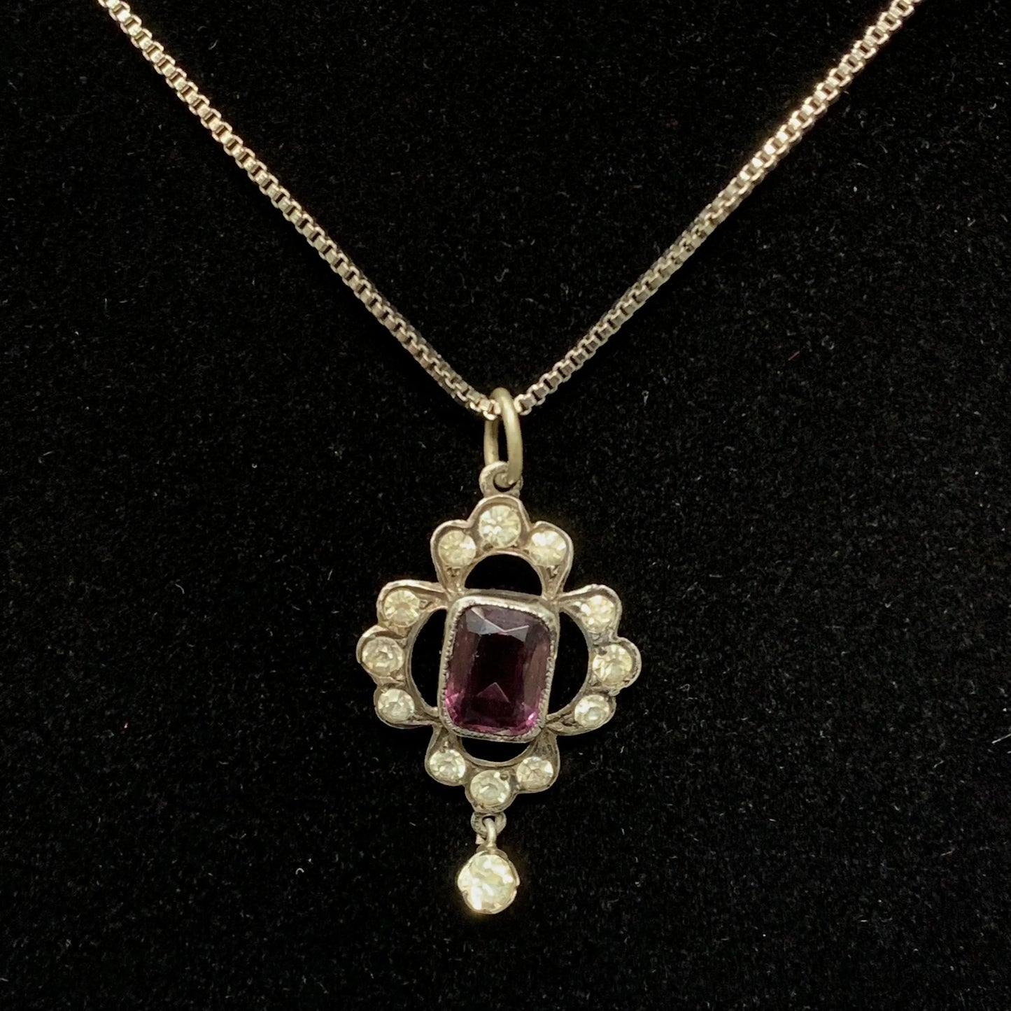 Sterling Silver Pendant with Amethyst and Austrian Crystals on Silver-Tone Necklace Chain - Lovely Lavalier Amethyst Pendant Necklace