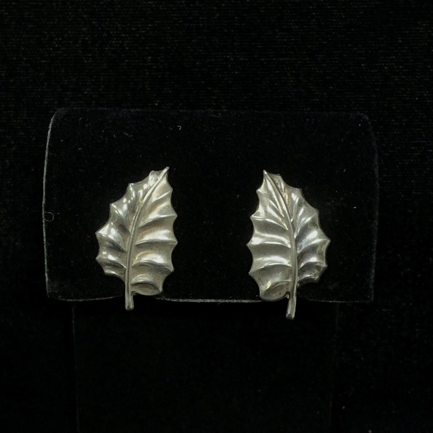 Sterling Silver Screw Back Leaf Earrings