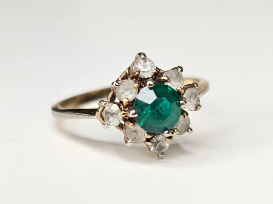 (X) Faux Emerald and Diamond Ring