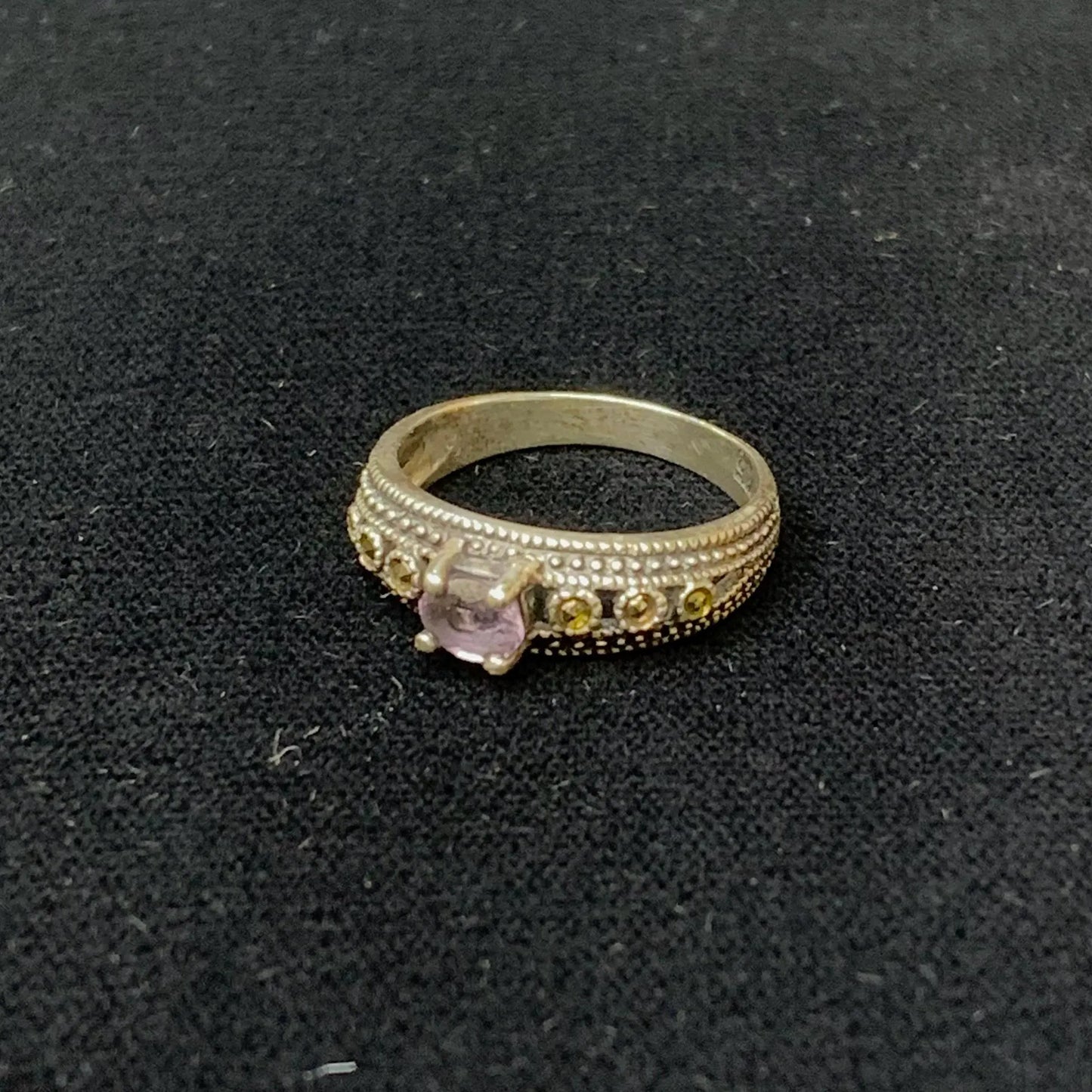 Silver Ring with Purple Stone and Marcasite Gems