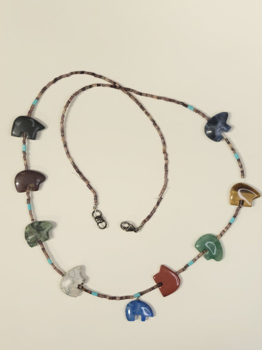 Zuni Tribe Bear Pendants Necklace- Vintage Trade Jewelry