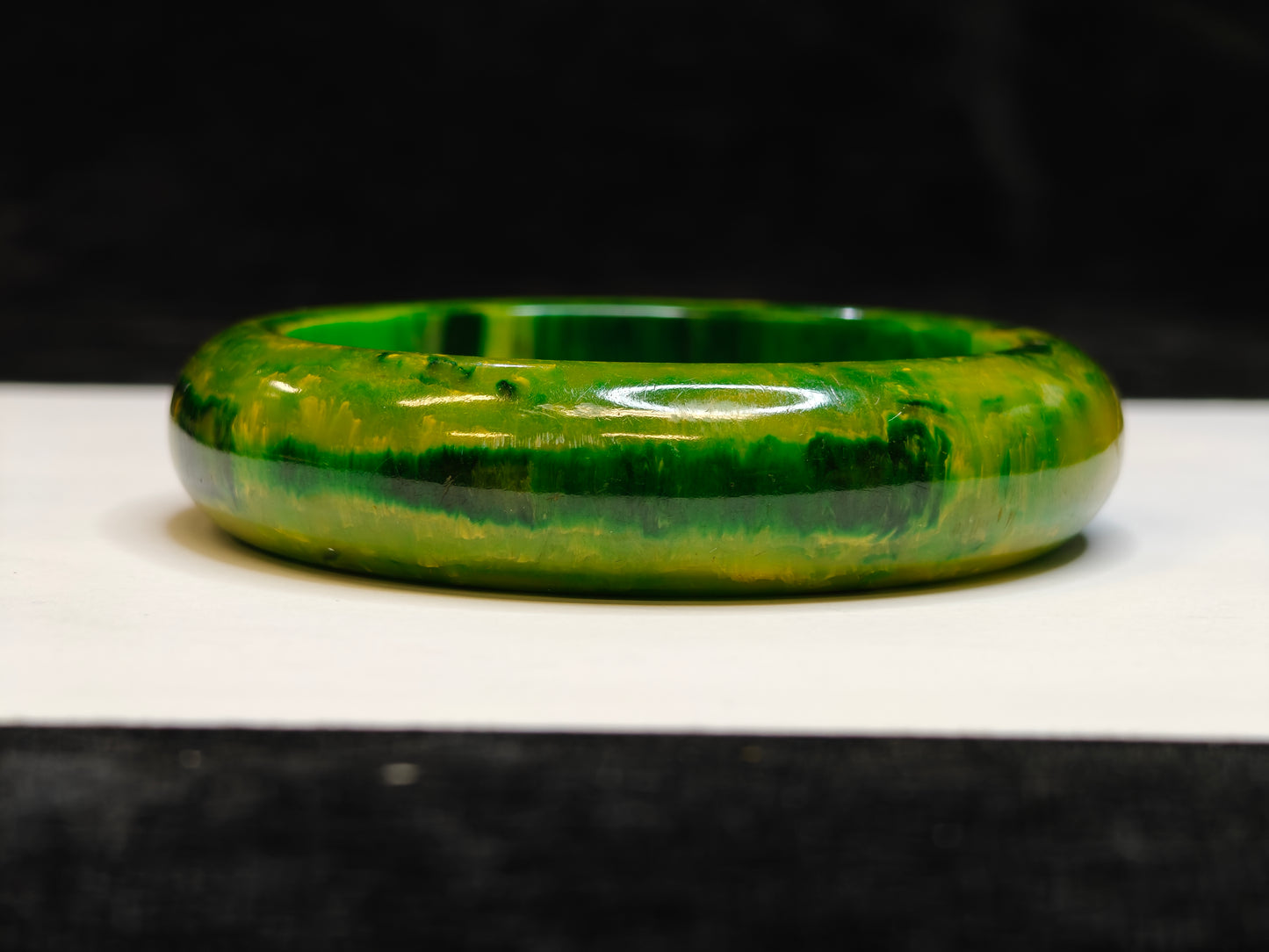 Bakelite Vintage Bangle Marbled Yellow and Green - Bakelite Bracelet