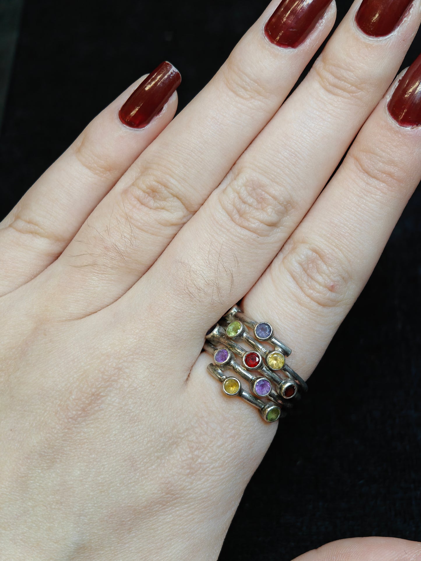 LAXMI 925 Silver Spiral Band Ring With 11 Separate Gemstone Settings - Size 7