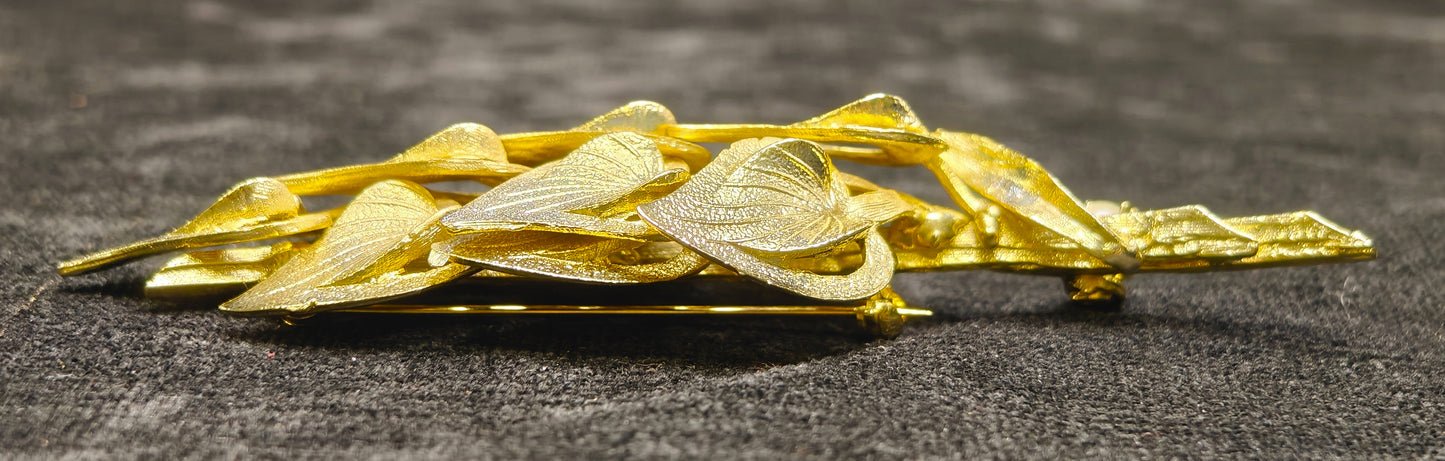 Puccini Original Golden Leaves Brooch - Faux Pearl Accent - Mid Century large 4" Puccini Original Vintage Brooch